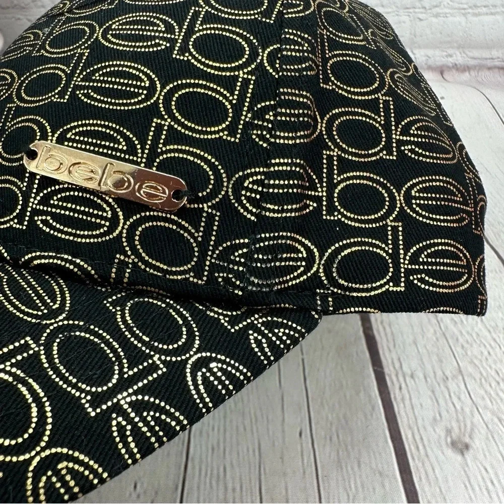 NWT Bebe baseball cap trucker hat gold black streetwear glam